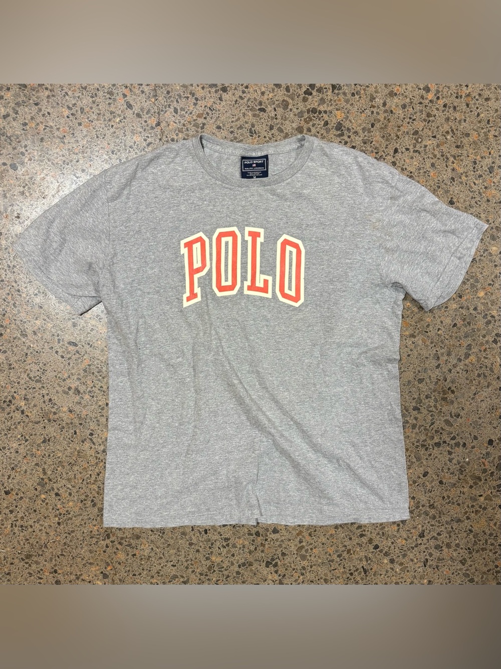 Polo Ralph Lauren Sport Text Tee T Shirt (Medium) Gray, Orange